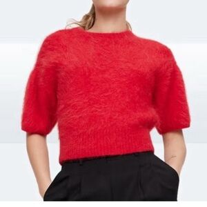 Banana Republic Fuzzy Alpaca Blend Puff Sleeve Sweater Red Small